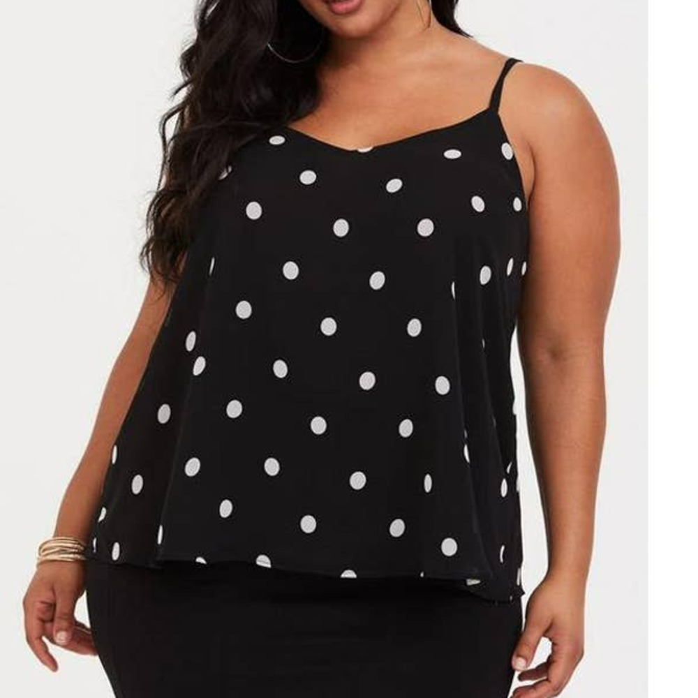 New Torrid Shirt Womens 2X Plus Size Sophie Chiffon Polka Dot Swing Cami Black